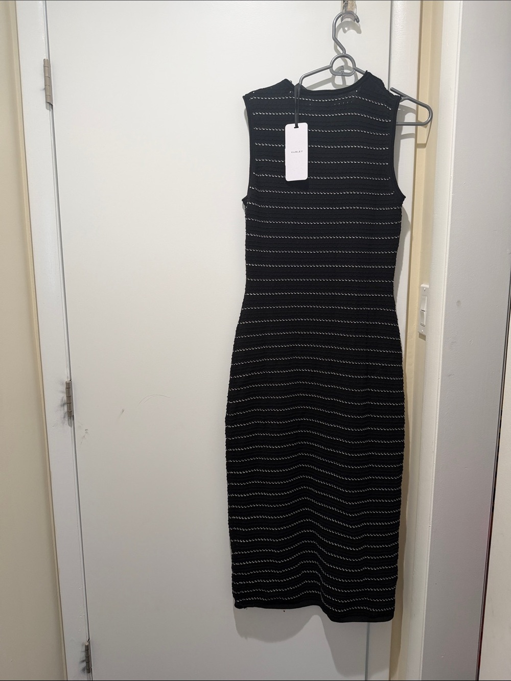 Varley Black Sleeveless Striped Midi Dress